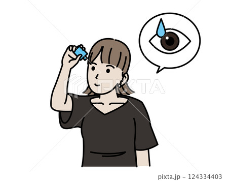 点眼液　目薬をさす若い女性のイラスト 124334403