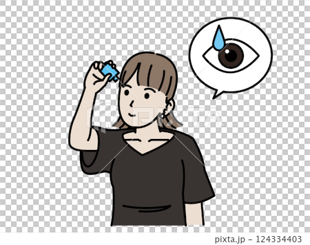 Eye drops - Illustration of a young woman putting eye drops into her eyes Eye drops - Illustration of a young woman putting eye drops into her eyes 124334403