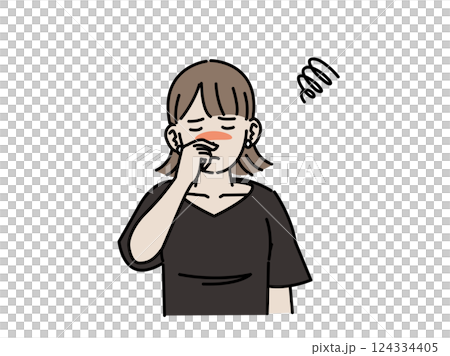 鼻詰まりで困る若い女性のイラスト 鼻詰まりで困る若い女性のイラスト 124334405