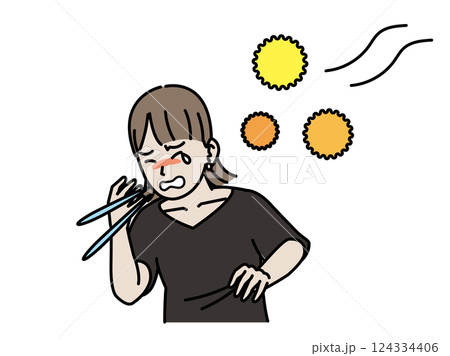 花粉症　くしゃみをする若い女性のイラスト 124334406