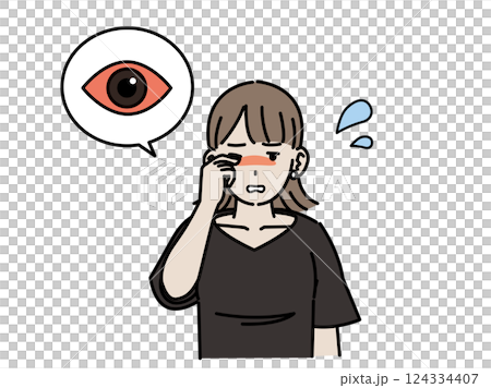 Itchy eyes Illustration of a young woman with bloodshot eyes 124334407