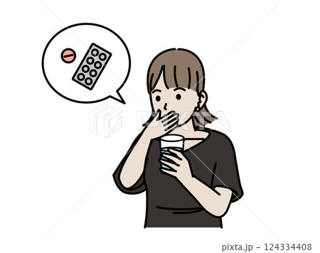 薬を飲む若い女性のイラスト 薬を飲む若い女性のイラスト 124334408
