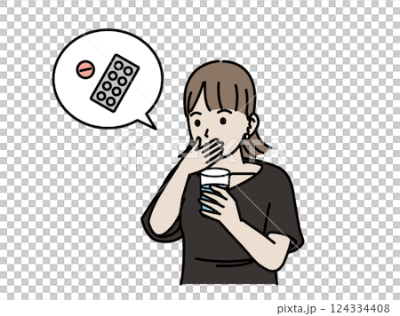 薬を飲む若い女性のイラスト 薬を飲む若い女性のイラスト 124334408