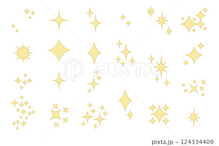 星のモチーフのイラスト、記号セット。金色風。 星のモチーフのイラスト、記号セット。金色風。 124334409