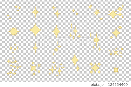 Star motif illustration, symbol set. Gold style. 124334409