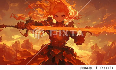 炎の剣をもった女戦士 124334414