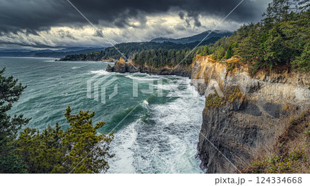 荒々しい海と険しい崖の風景 荒々しい海と険しい崖の風景 124334668