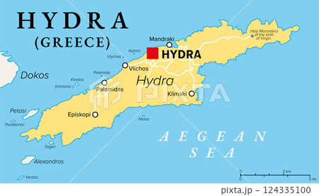 Hydra, Greek island, political map. One of...のイラスト素材 [124335100] - PIXTA