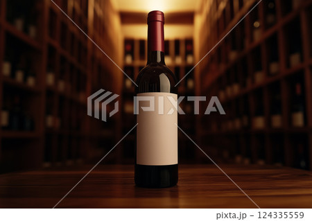 Mock-up of a fine bottle of red wine with an empty label 124335559