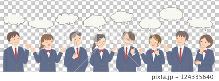 様々な意見を出し合う学生の男女のイラスト 124335640