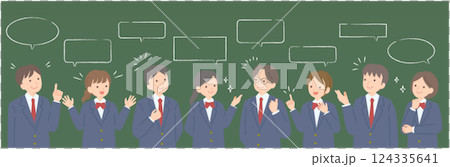 Illustration of male and female students exchanging various opinions (blackboard) Illustration of male and female students exchanging various opinions (blackboard) 124335641
