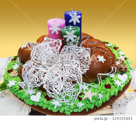 New Year's cake for sale in a store New Year's cake for sale in a store 124335801