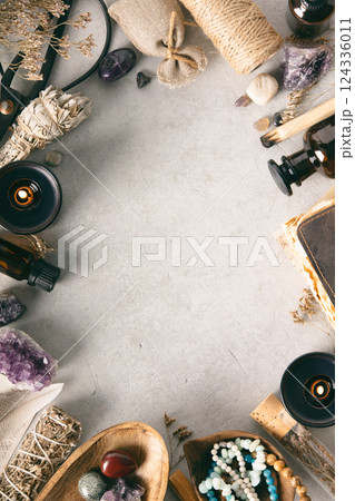 Natural Healing Objects Arranged on Neutral Background Natural Healing Objects Arranged on Neutral Background 124336011