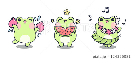 Cute kawaii frogs set isolated on white background 124336081