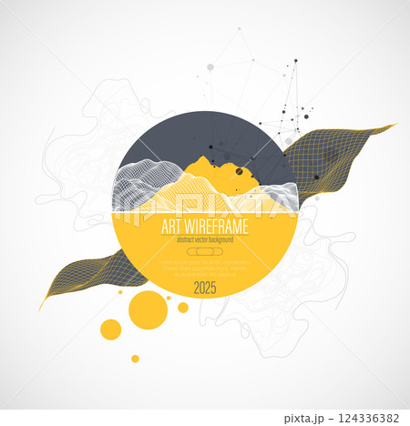 Abstract wireframe background. Modern science or technology art elements. Surface illustration inside circles Abstract wireframe background. Modern science or technology art elements. Surface illustration inside circles 124336382