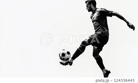 モノクロのサッカー選手 124336443