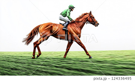 芝生を駆ける馬とジョッキー 124336495