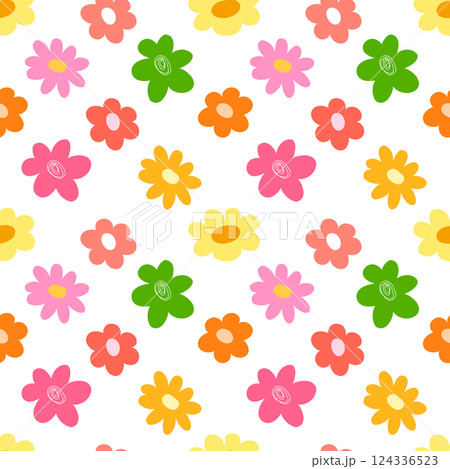 Abstract doodle flower and floral hand drawn seamless pattern background for wrapping and wallpaper 124336523