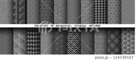 Geometric set of seamless black and gray patterns. Simple vector graphics 124336587