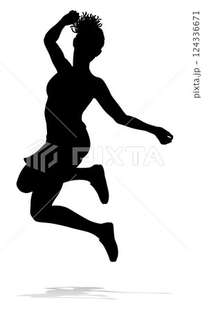 Happy Woman Jumping For Joy Silhouette Person 124336671