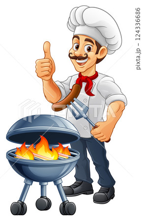 Chef Cartoon Barbecue Cook Man Mascot Character Chef Cartoon Barbecue Cook Man Mascot Character 124336686