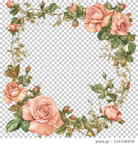 玫瑰框架和桉樹向量插圖 玫瑰框架和桉樹向量插圖 124336856