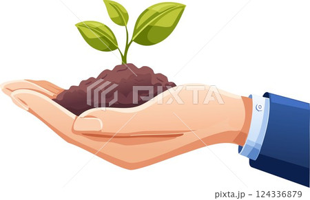 Hand holding soil in for planting. Environmental growth, save planet friendly. 124336879