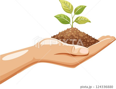 Hand holding soil in for planting. Environmental growth, save planet friendly. 124336880