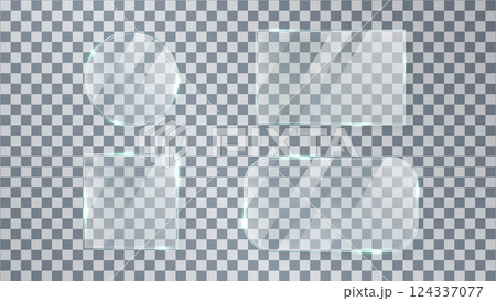 Glass plate texture. Gloss screen effect. Glossy mirror panel. Plastic mockup. Digital clear button. Square tag and badge. Shiny acrylic, plexiglass frame. Light window. Vector illustration Glass plate texture. Gloss screen effect. Glossy mirror panel. Plastic mockup. Digital clear button. Square tag and badge. Shiny acrylic, plexiglass frame. Light window. Vector illustration 124337077