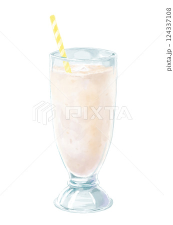 グラスに入ったバナナジュースの水彩イラスト 124337108