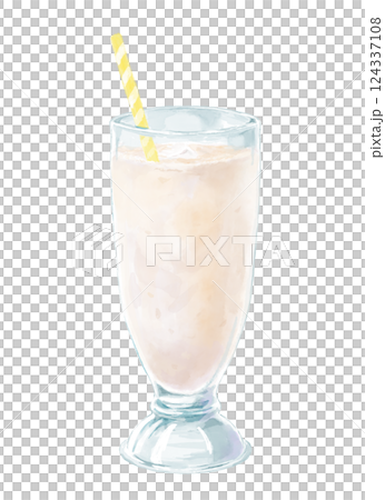 グラスに入ったバナナジュースの水彩イラスト 124337108