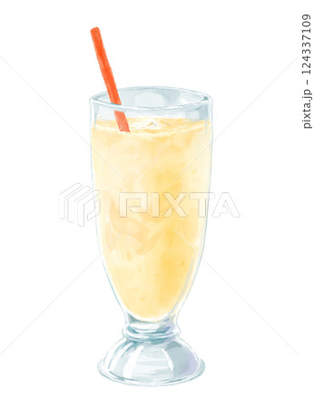 グラスに入ったミックスジュースの水彩イラスト グラスに入ったミックスジュースの水彩イラスト 124337109