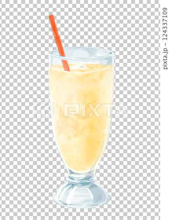 グラスに入ったミックスジュースの水彩イラスト グラスに入ったミックスジュースの水彩イラスト 124337109