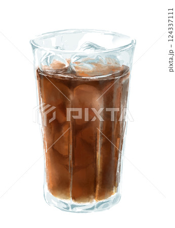 グラスに入ったアイスコーヒーの水彩イラスト グラスに入ったアイスコーヒーの水彩イラスト 124337111