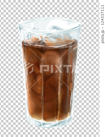 グラスに入ったアイスコーヒーの水彩イラスト グラスに入ったアイスコーヒーの水彩イラスト 124337111