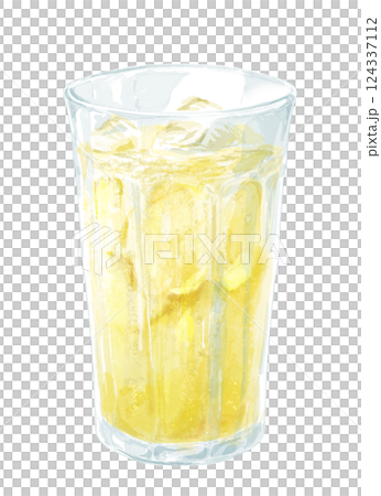 Watercolor illustration of ginger ale in a glass 124337112
