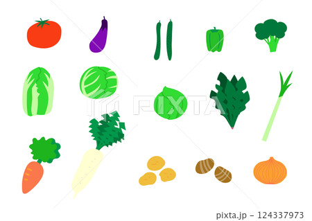 日本の指定野菜15品目のイラストセット 124337973