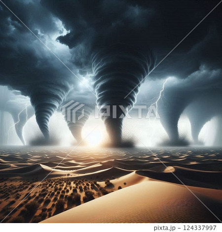 砂漠地域を襲う竜巻 124337997