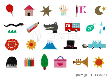 小さくてかわいい手描きイラストのセット 124338044