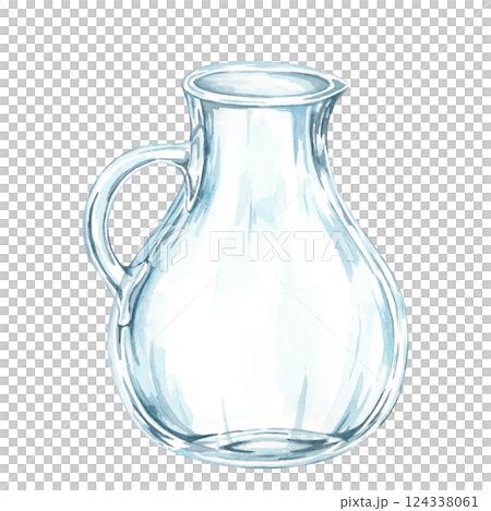 Transparent glass pitcher. Jug watercolor clipart suitable for kitchen-themed designs, branding for drinkware, or food-related content. Perfect for decorating menus, blogs, or social media posts Transparent glass pitcher. Jug watercolor clipart suitable for kitchen-themed designs, branding for drinkware, or food-related content. Perfect for decorating menus, blogs, or social media posts 124338061