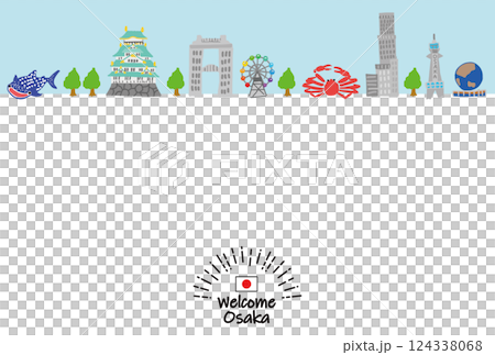 Osaka tourist destination cityscape flat illustration 124338068