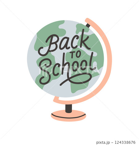 Back to school label. School Background Poster Card. Sale tag. Flat vector illustration. Hand drawn lettering badge. Typography emblem 124338676