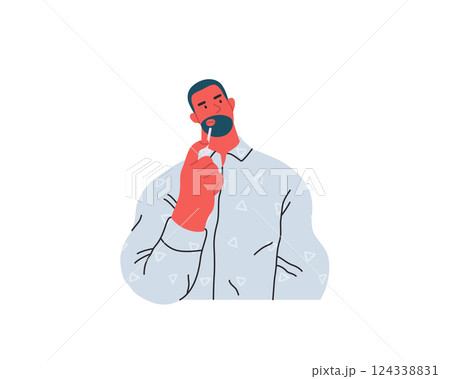 Thinking people, modern flat vector concept illustration- man standing thoughtfully, looking upwards. Metaphor for reflection, analysis, introspection, contemplation, deep thought Thinking people, modern flat vector concept illustration- man standing thoughtfully, looking upwards. Metaphor for reflection, analysis, introspection, contemplation, deep thought 124338831