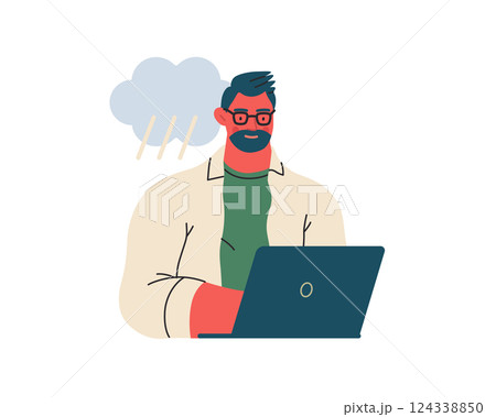 Writing people, modern flat vector concept illustration- sitting man thoughtfully writing on laptop, bubble near head Metaphor for reflection, personal insight, contemplation, creative expression Writing people, modern flat vector concept illustration- sitting man thoughtfully writing on laptop, bubble near head Metaphor for reflection, personal insight, contemplation, creative expression 124338850
