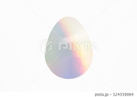 Holographic Glitter Egg Shape on white background. Easter themed design element perfect for backgrounds, greeting cards, social media, and seasonal marketing. 124339064
