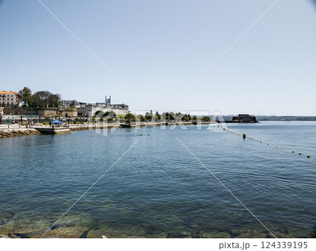 View of the harbour and Abente y Lago hospital in La Coruna in Spain 124339195