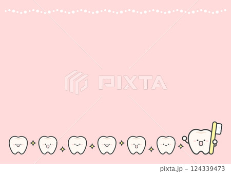 歯と歯ブラシのフレーム ピンク 歯と歯ブラシのフレーム ピンク 124339473