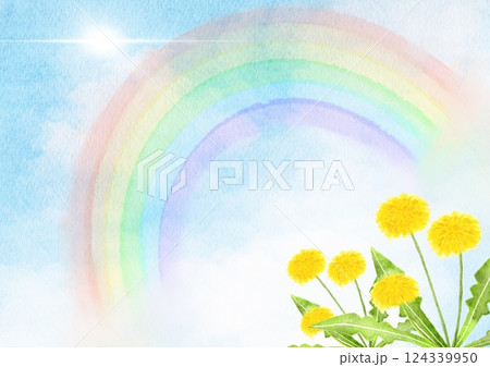 水彩で描いたたんぽぽと青空のイラスト 124339950