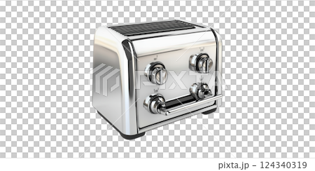 Stainless Steel Toaster With Four Slots And Control Knobs. Modern Kitchen Appliance For Efficient Toasting Isolated On Transparent Background 124340319