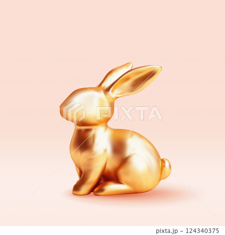 3D gold metal easter bunny isolated. 3D gold metal easter bunny isolated. 124340375